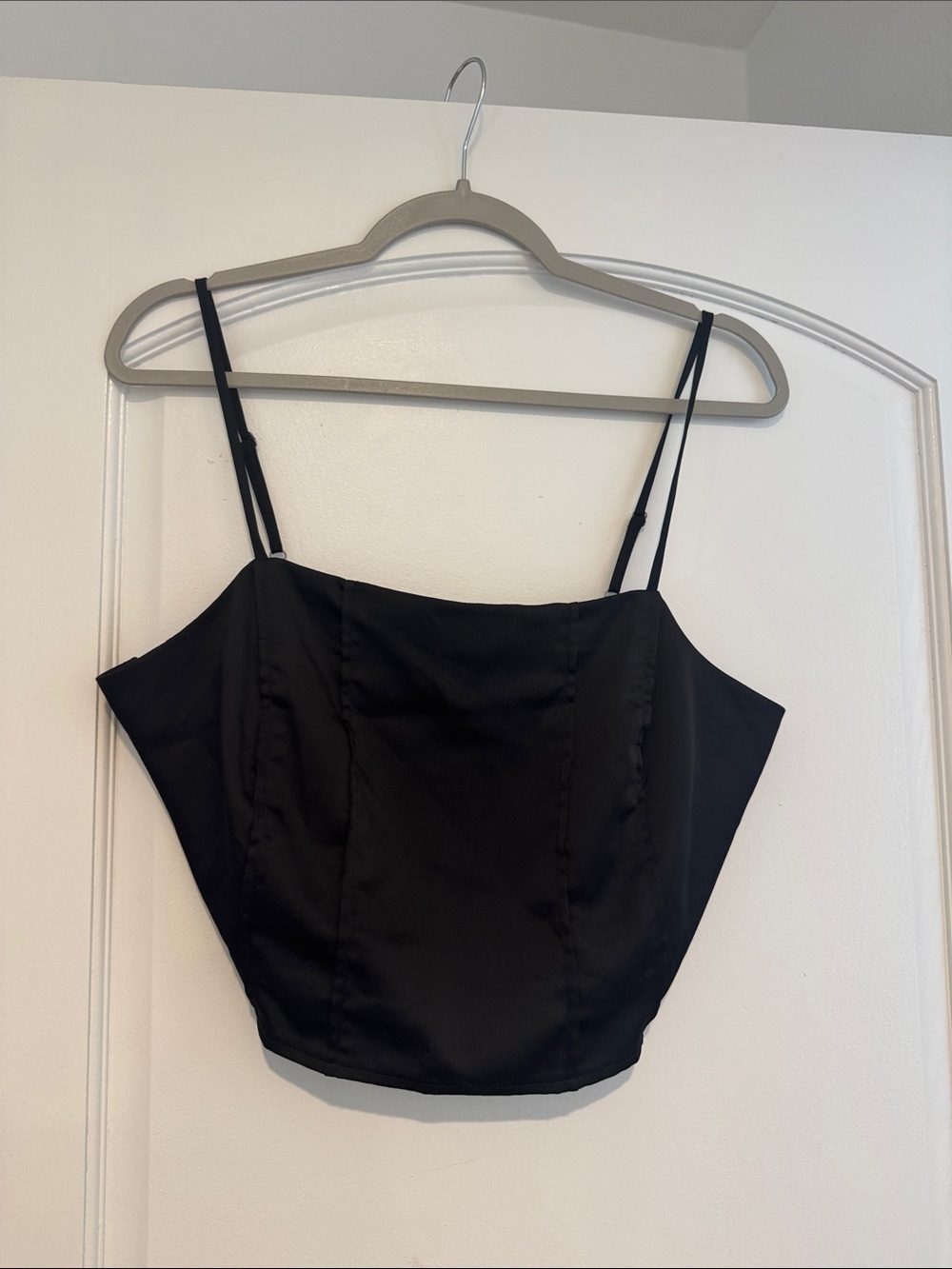 BP Black Satin Spaghetti Strap Crop Top